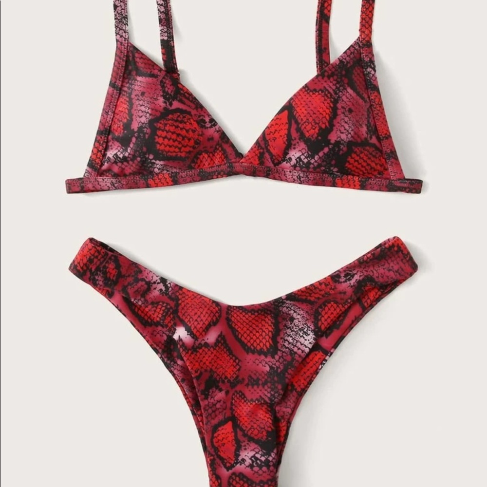 red and black snakeskin bikini